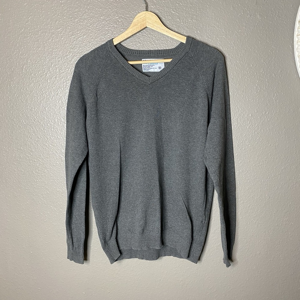 COMFORTABLY COLLARED Gray Slim Fit V-Neck Sweater Men's  Medium